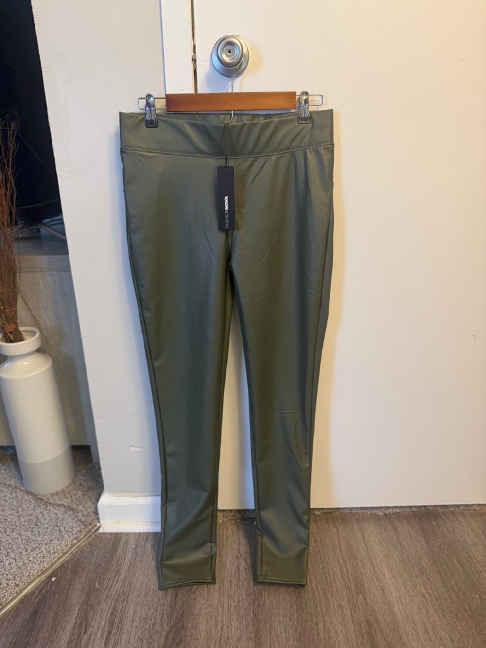 Fashion Nova Olive Green Faux Leather Leggings